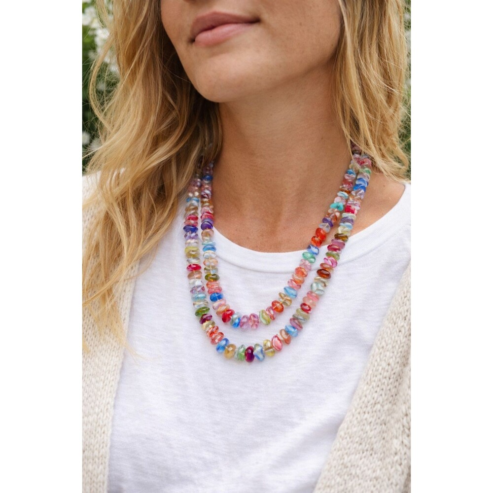 Vintage Art Glass Confetti Bead Necklace Long Opera Length Multicolored Candy 35
